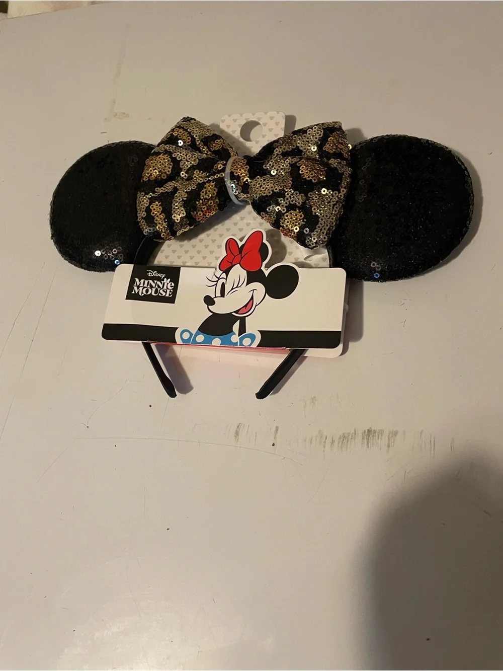 Disney Black Ear Headband with Gold Bow Sequins